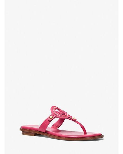 Michael Kors Pink Aubrey Cutout Leather T-strap Sandal