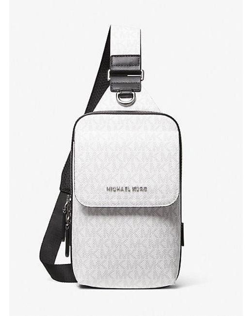 Michael Kors White Hudson Signature Logo Sling Pack for men