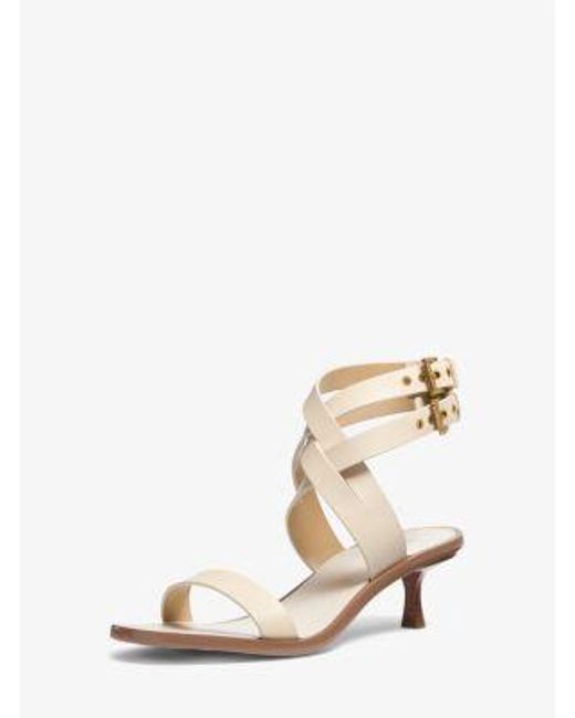 Michael Kors Natural Mk Irene Leather Kitten Heel Sandal