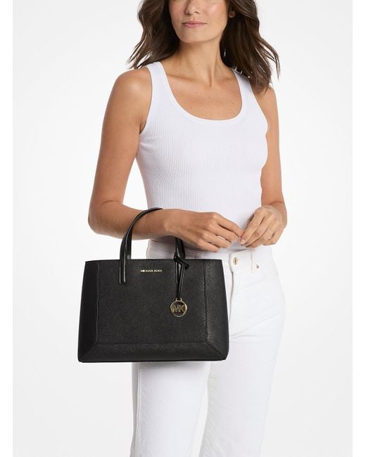 MICHAEL Michael Kors Black Mk Sallie Medium Saffiano Leather Satchel
