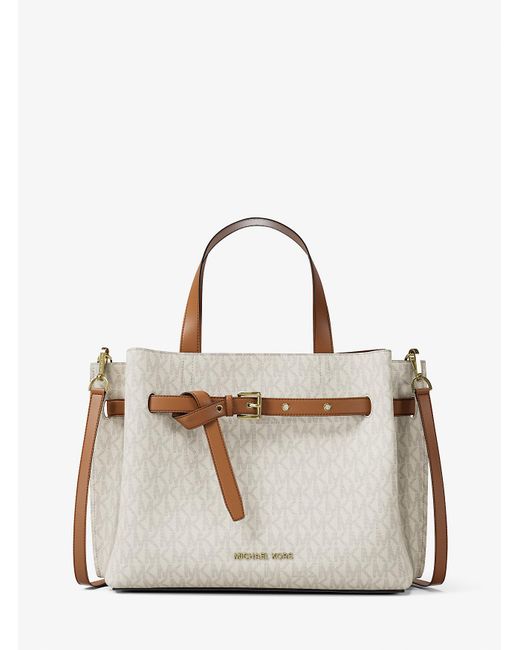 MICHAEL Michael Kors Natural Mk Emilia Medium Signature Logo Satchel