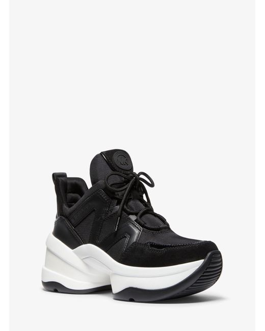 michael michael kors felicia leather and canvas platform trainer