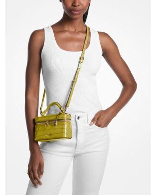 Michael Kors Yellow Jana Extra-Small Crocodile Embossed Leather Convertible Crossbody Bag