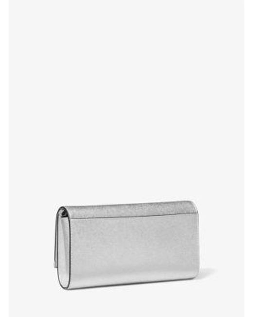 MICHAEL Michael Kors Gray Mona Large East/West Clutch Clutch Handbags, Leather