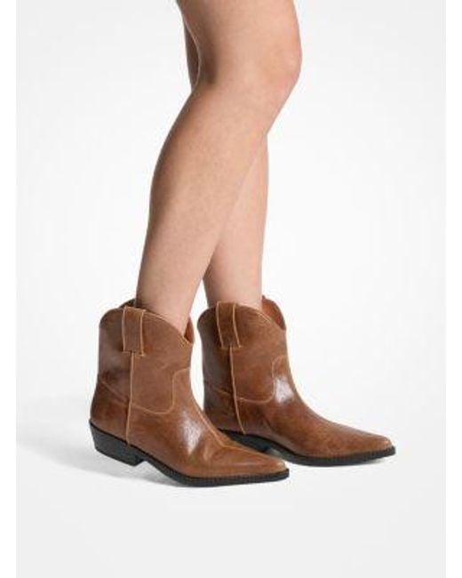 Michael Kors Brown Mk Noemie Distressed Leather Boot
