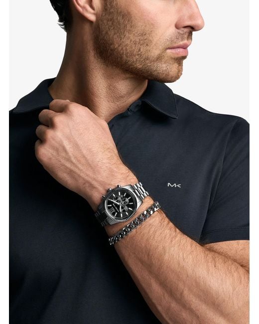 Michael Kors Black Mk Oversized Lexington Gunmetal Watch And Bracelet Gift Set