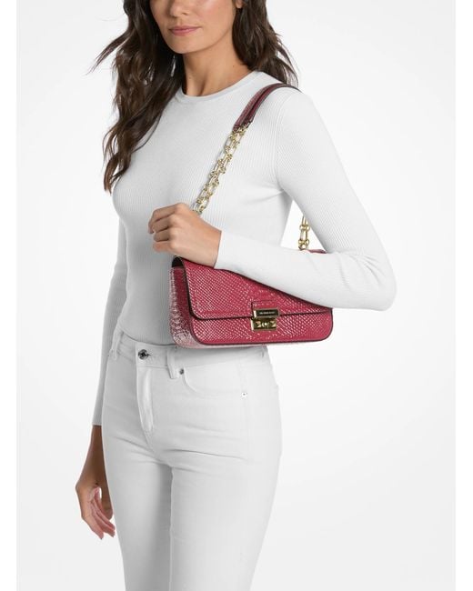 MICHAEL Michael Kors Red Mk Tribeca Large Snake Embossed Leather Shoulder Bag