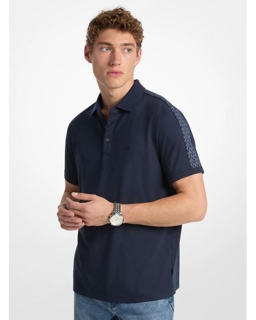 Michael Kors Blue Mk Signature Shoulder Logo Polo for men