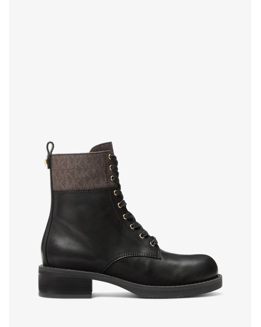 MICHAEL Michael Kors Black Mk Lyle Leather And Signature Logo Combat Boot