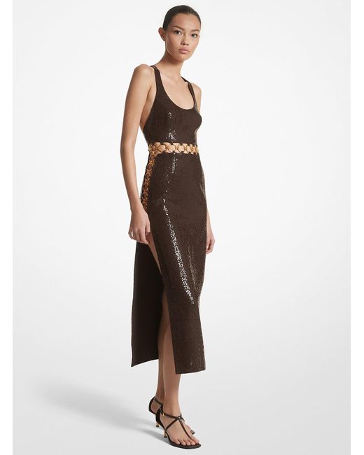 Michael Kors White Mk Hand-Embroidered Sequin Double Crepe Sablé Ring Dress