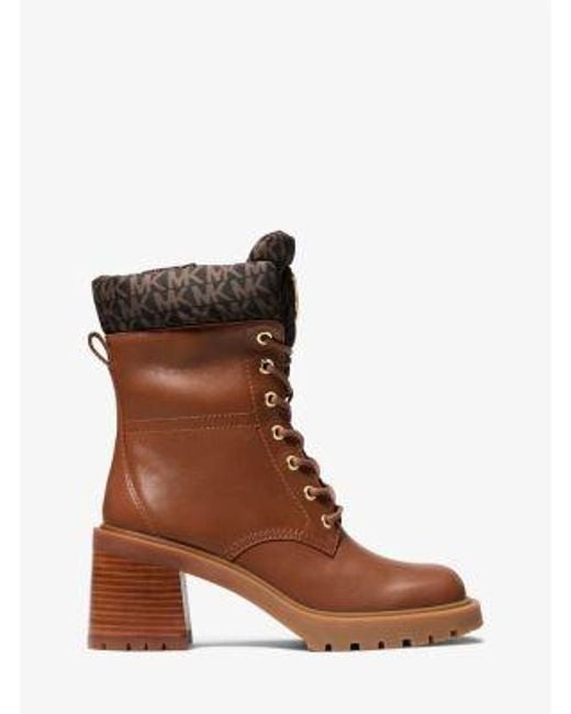 Michael Kors Brown Cade Leather And Signature Logo Combat Boot