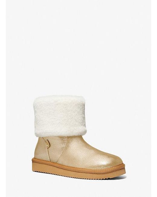 Michael Kors White Julia Faux Fur Trim Metallic Leather Boot