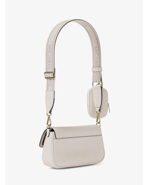 Michael Kors White Jet Set Travel Small Pebbled Leather Crossbody Bag With Pouch