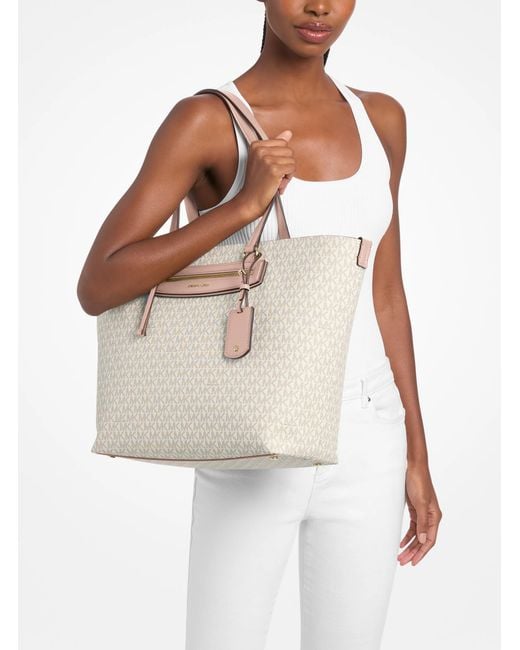 Michael Kors Natural Mk Jet Set Travel Extra-Large Signature Logo Tote Bag
