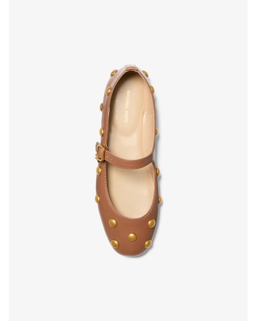Michael Kors Brown Nellie Flex Studded Leather Ballet Flat