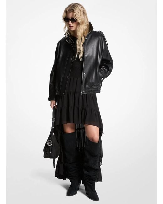 MICHAEL Michael Kors Black Oversized Leather Blouson Jacket