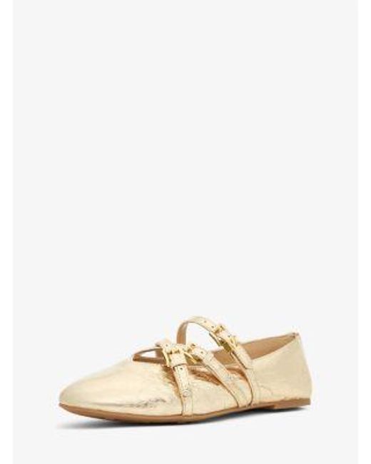 Michael Kors Natural Indy Flex Crackled Metallic Leather Ballet Flat