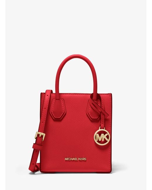 Michael Kors Mercer Extra-small Pebbled Leather Crossbody Bag in Red ...
