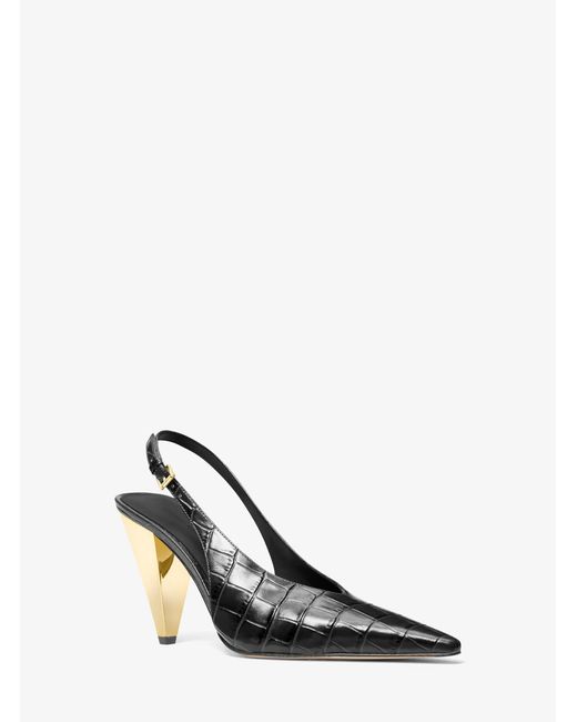 MICHAEL Michael Kors White Mk Electra Crocodile Embossed Leather Slingback Pump
