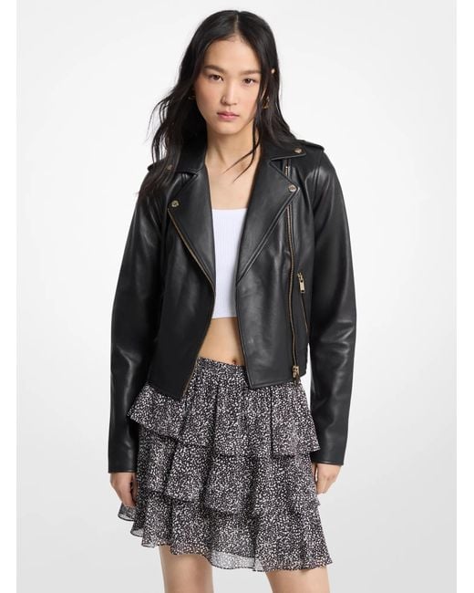 MICHAEL Michael Kors Gray Mk Leather Moto Jacket