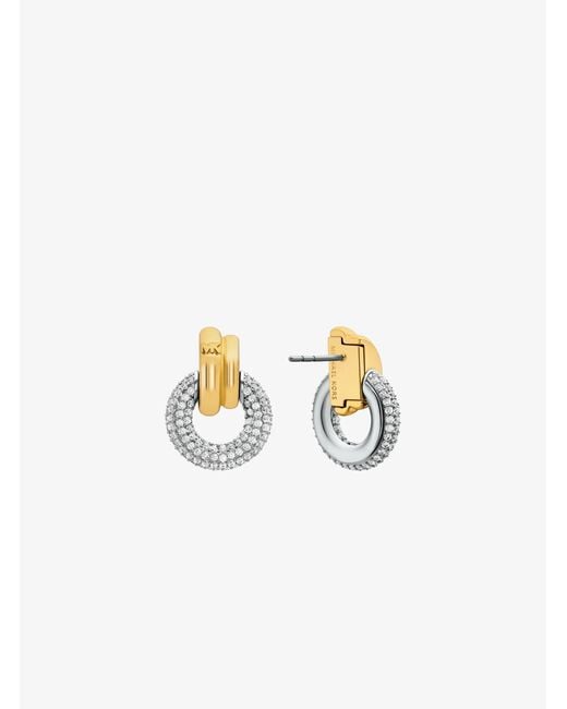 Michael Kors White Pavé Interlocking Hoop Earrings
