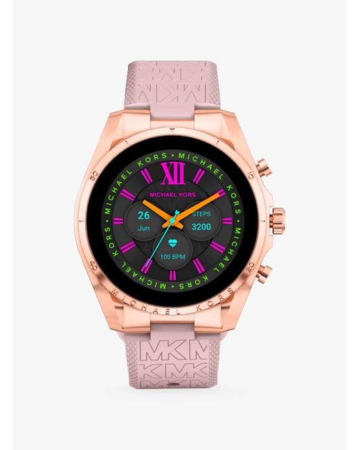 Montre connectée Gen 6 Bradshaw ton or rose avec bracelet en silicone à logo Michael Kors en