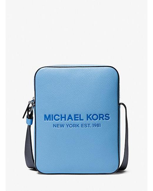 Michael Kors Blue Cooper Logo Embossed Pebbled Leather Flight Bag for men