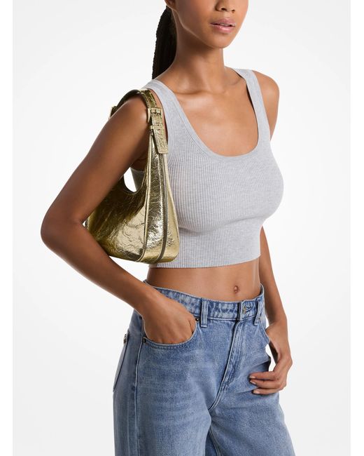 MICHAEL Michael Kors Nolita Small Metallic Crackled Leather Hobo Shoulder Bag