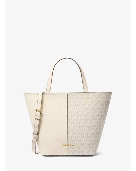MICHAEL Michael Kors Natural Mk Flora Medium Signature Logo And Pebbled Leather Tote Bag