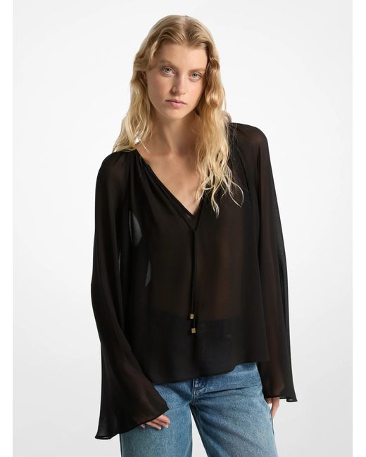 MICHAEL Michael Kors Black Mk Georgette V-Neck Blouse