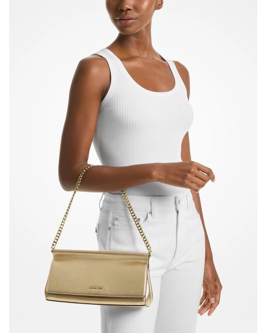 MICHAEL Michael Kors Natural Mk Carmine Medium Metallic Pebbled Leather Pochette