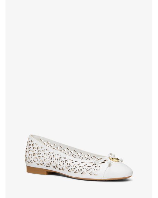 MICHAEL Michael Kors White Mk Piper Flex Perforated Logo Leather Ballet Flat