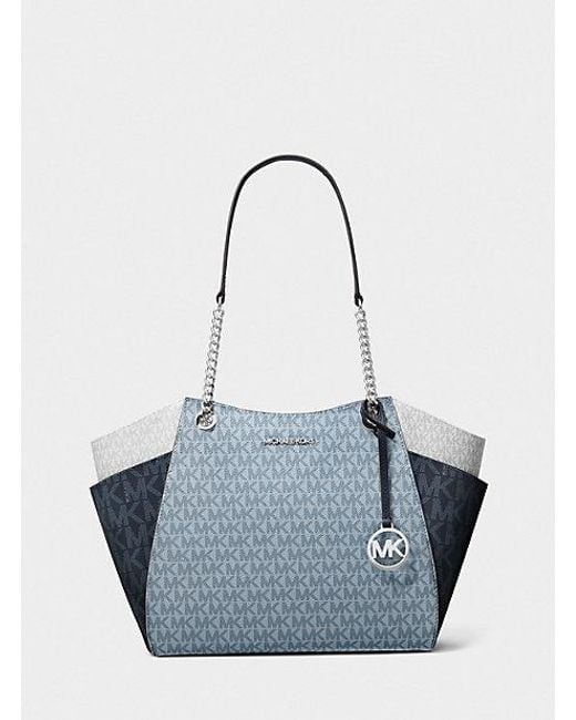 Michael Kors Blue Jet Set Large Color-Block Signature Logo Shoulder Bag