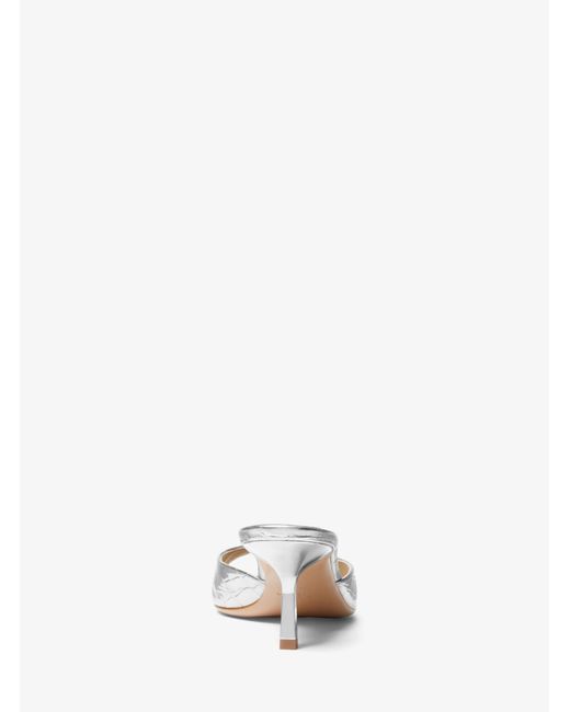 Michael Kors White Anita Metallic Crocodile Embossed Leather Sandal