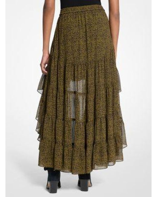 MICHAEL Michael Kors Natural Mk Paisley Print Georgette High-Low Tiered Skirt