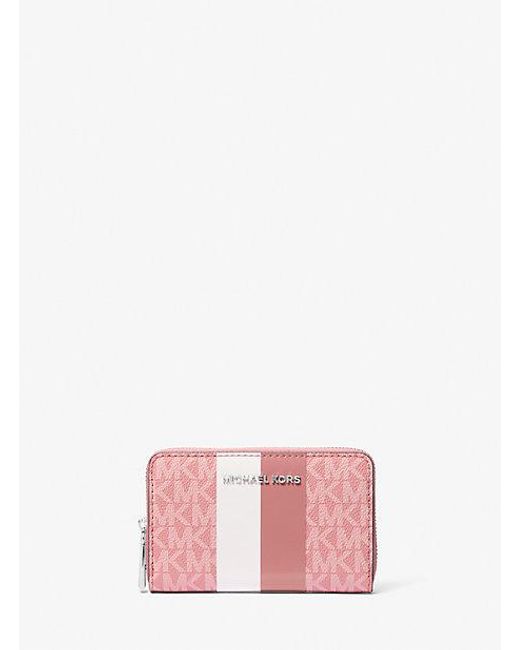 Michael Kors Pink Jet Set Small Signature Logo Stripe Card Case