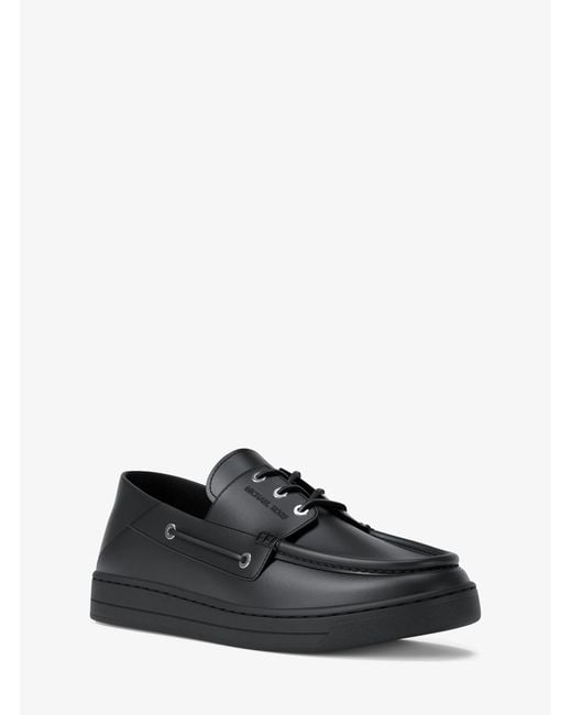 Michael Kors Black Mk Aiden Leather Boat Shoes for men