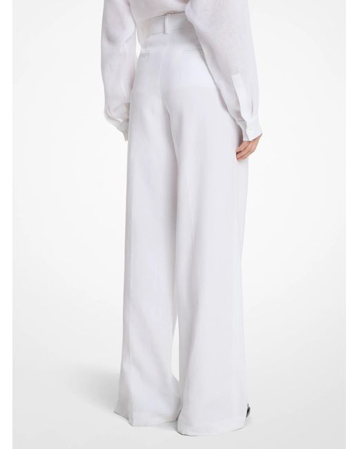 Michael Kors White Sandwashed Linen Pleated Slouch Trousers