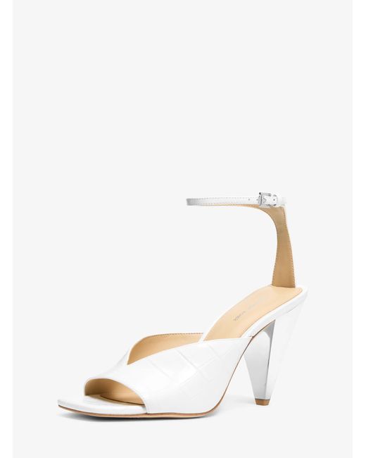 MICHAEL Michael Kors White Mk Electra Crocodile Embossed Leather Sandal