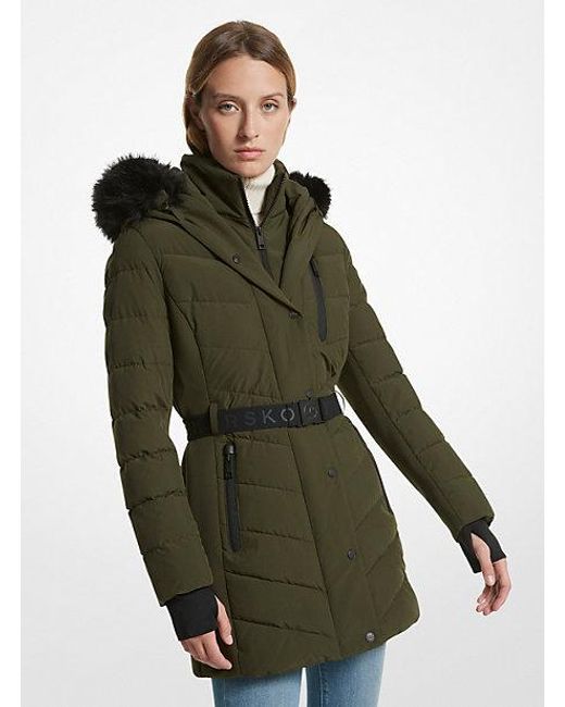 Michael Kors Green Faux Fur Trim Quilted Puffer Coat