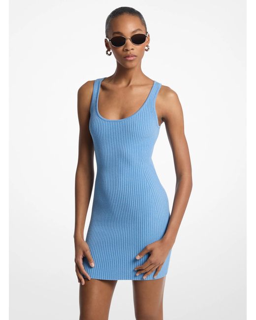 MICHAEL Michael Kors Blue Mk Ribbed Stretch Viscose Tank Dress