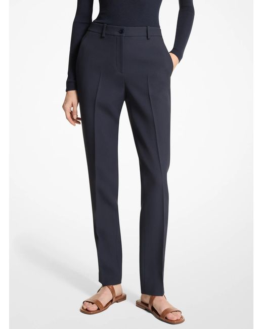 Michael Kors Blue Samantha Pintuck Pleat Crepe Sablé Ankle Pants
