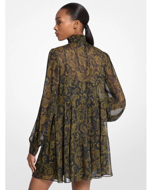 MICHAEL Michael Kors Green Mk Metallic Paisley Print Georgette Mini Dress
