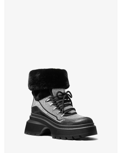 Michael Kors Black Mk Shiloh Embellished Mixed-Media Boot