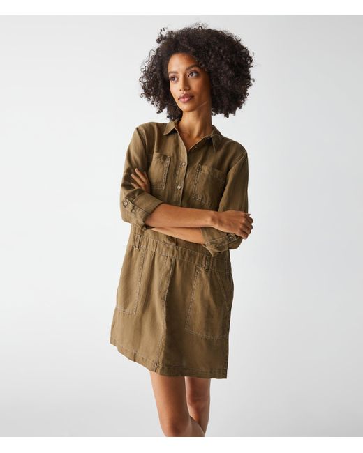 Michael Stars Pilar Linen Shirt Dress in Green Lyst