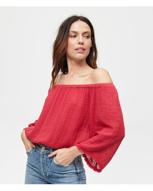 Michael Stars Isabel Convertible Gauze Top in Red | Lyst