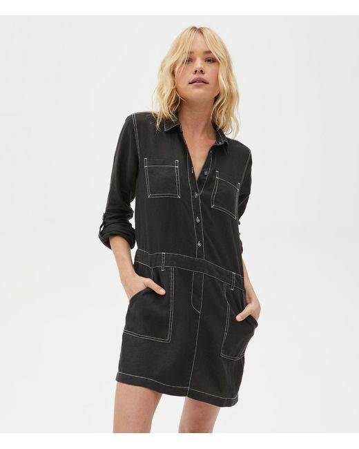 Michael Stars Pilar Linen Shirt Dress in Black Lyst