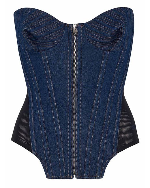 Jean Paul Gaultier Blue The Bi-Material Denim Corset Top