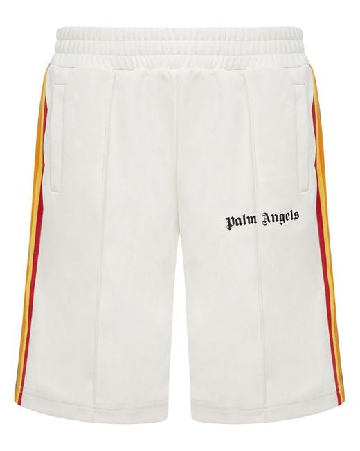 Palm Angels White Rainbow Track Shorts for men