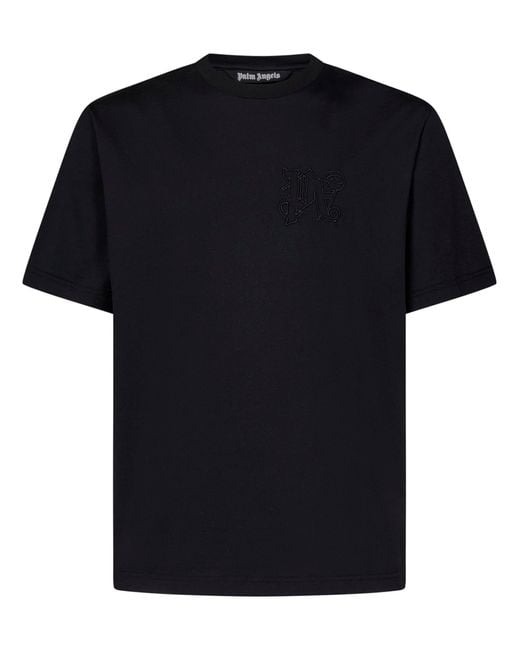 T-Shirt Monogram Slim di Palm Angels in Black da Uomo